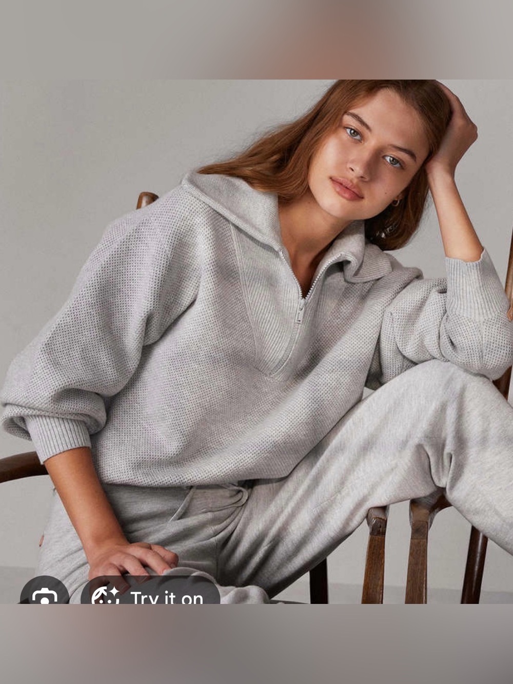 Lunya Light Gray Half-Zip Collar Sweater
